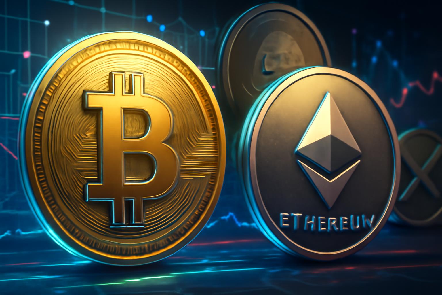 比特币和以太坊在 XRP 和狗狗币下跌时保持稳定