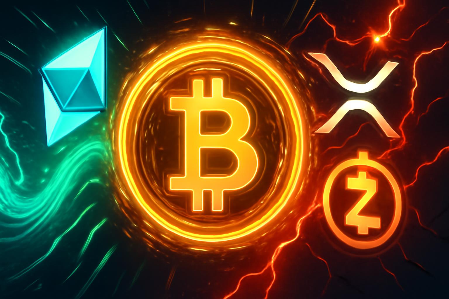 比特币多头上升，反弹前景增强；XRP 与 ZEC 做空