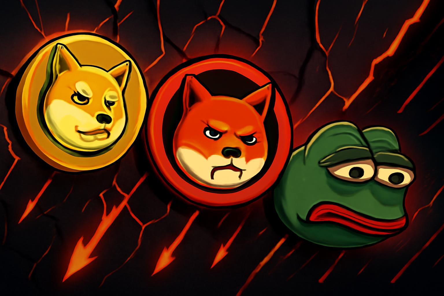 梗币 Dogecoin、Shiba Inu 与 Pepe 在熊市再度承压