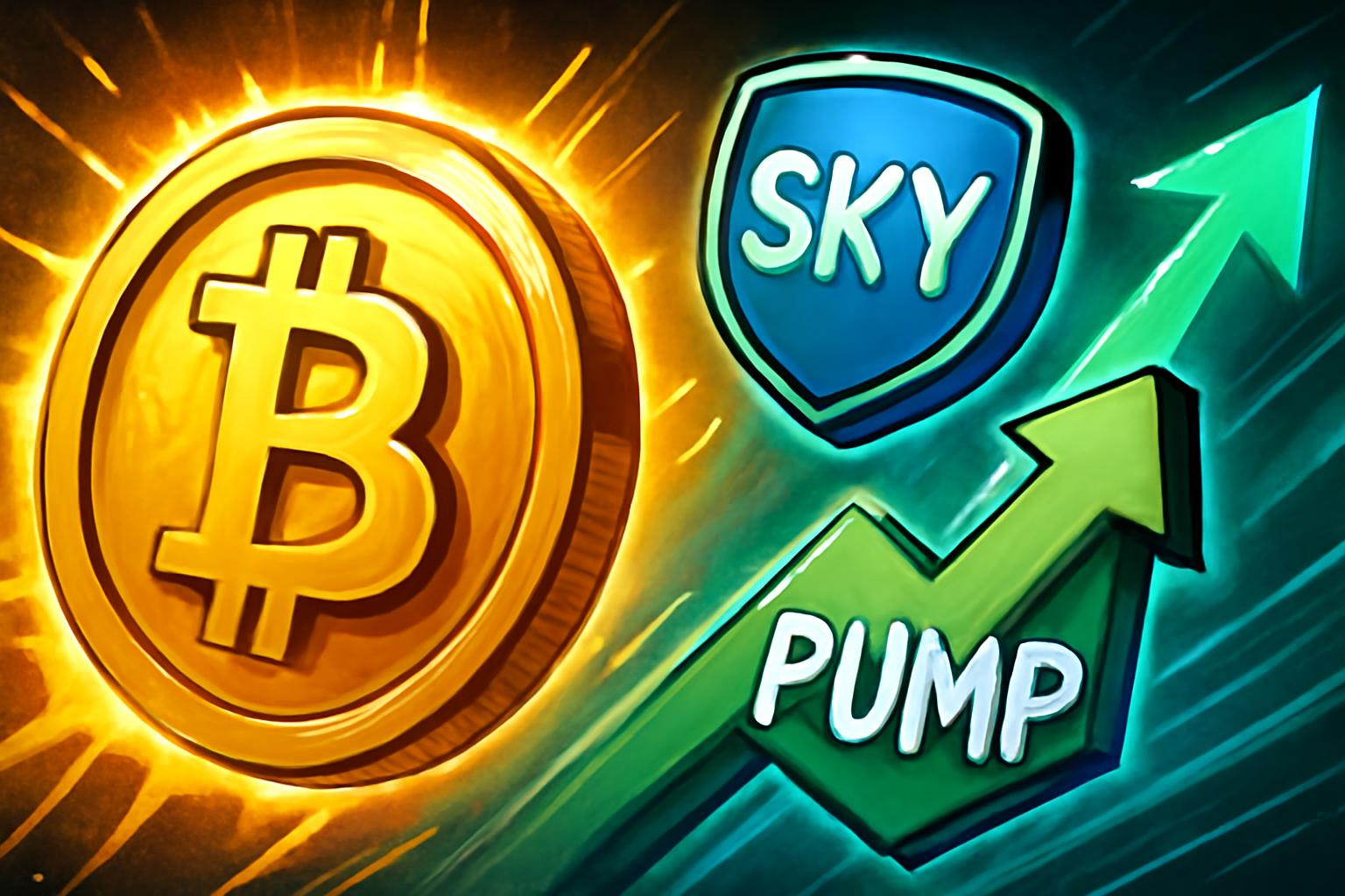 比特币在市场动量推动下回升至$90K以上，SKY与PUMP拉升