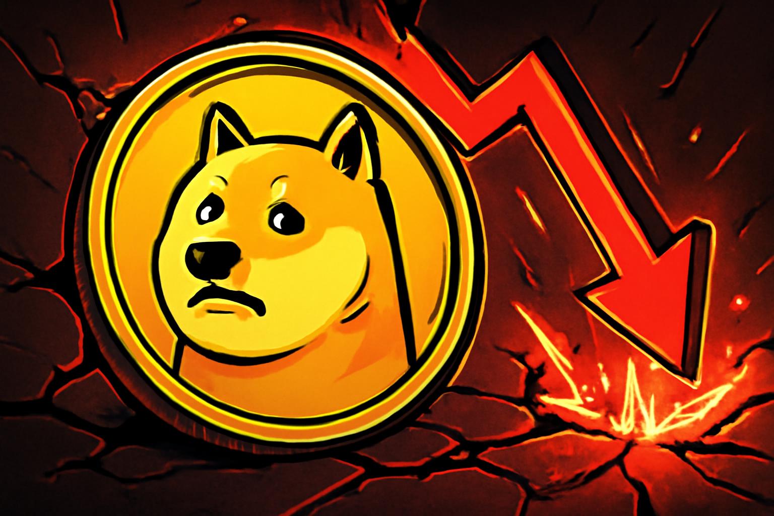 狗狗币下跌,高成交量抛压推动价格跌破支撑位