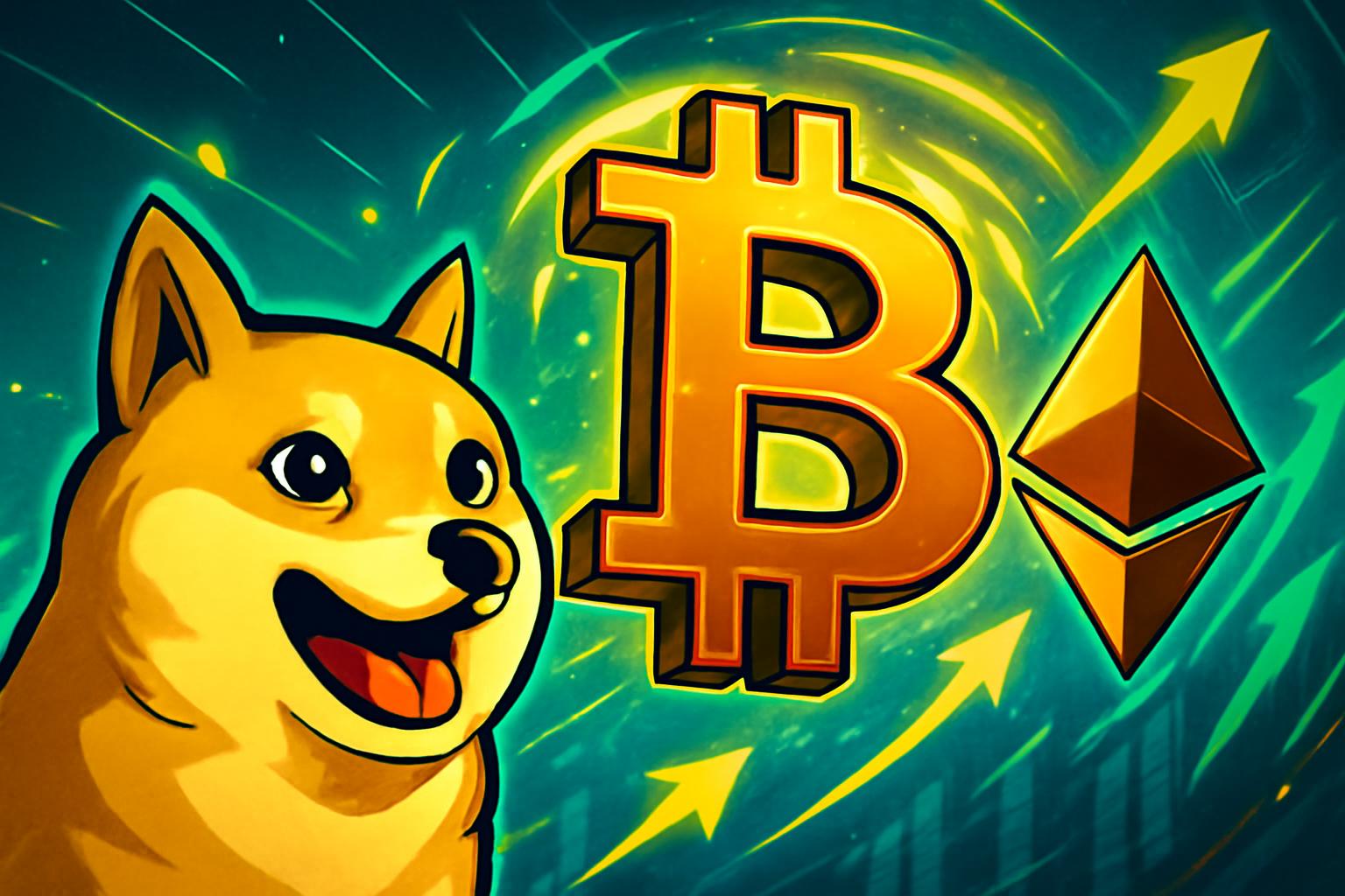 狗狗币领涨加密市场，比特币与以太坊短暂反弹