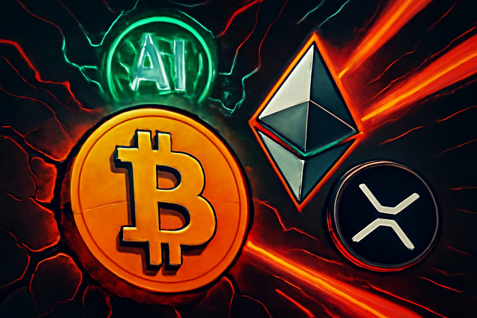 比特币、以太坊和 XRP 在 AI 压力加剧下延续损失
